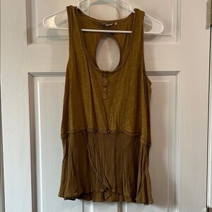 Anthropologie Little Yellow Button Signe Brown Gauzy Tank Top - Size Small